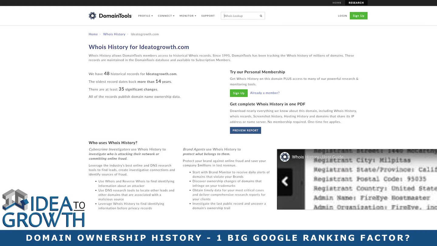 Check out my latest blog article:  Domain Ownership History – 1 Big Google Ranking Factor? 👉🏽👉🏽 https://ideatogrowth.com/domain-ownership-history-google-ranking-factor/