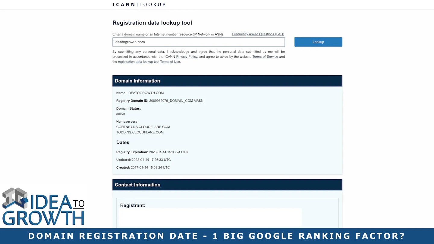 Check out my latest blog article:  Domain Registration Date – 1 Big Google Ranking Factor? 👉🏽👉🏽 https://ideatogrowth.com/domain-registration-date-google-ranking-factor/