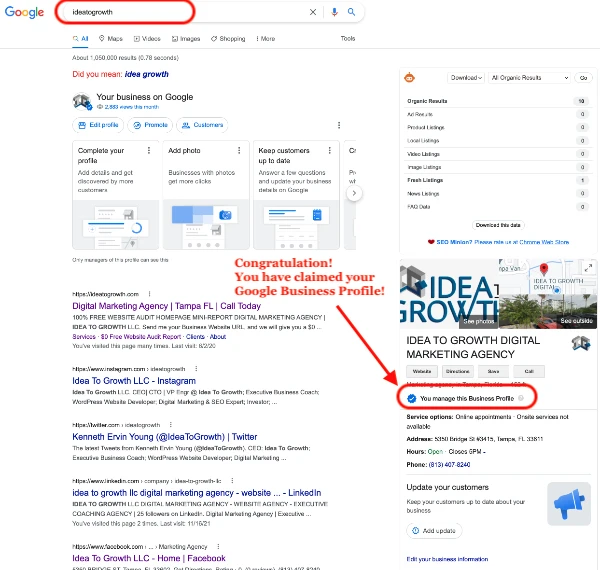 Google Business Profile - GMB - IdeaToGrowth - 1a - Search Found GMB