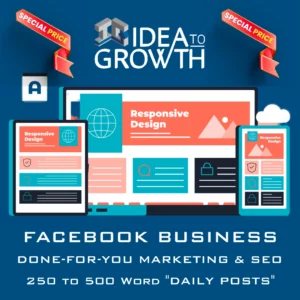 DONE FOR YOU FACEBOOK BUSINESS MARKETING AND SEO PACKAGE - 250-500 WORD DAILY POSTS